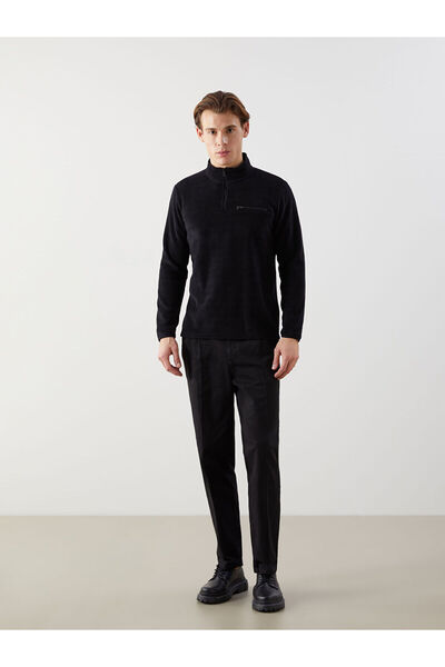 LC Waikiki Black Stand Collar Long Sleeve Fleece Men's Sweatshirt