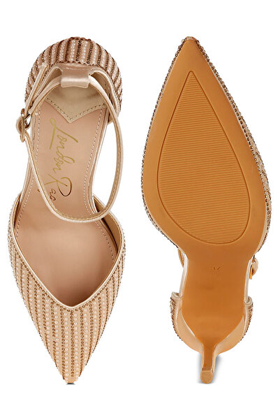 london Rag Women Pearls & Sequins Embellished Stiletto Sandals in Gold