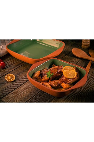 Generic Luxiol Terracotta Rectangular Oven Tray - Colored Set of 2