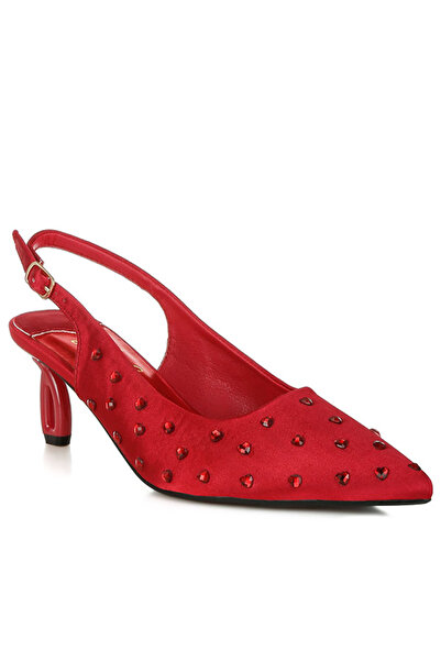 london Rag Women Heart-Shaped Rhinestone Studded Slingbacks in Burgundy