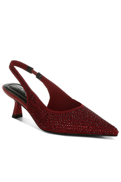 london Rag صندل نسائي من Flyknit بأحجار الراين مفتوح من الخلف باللون العنابي