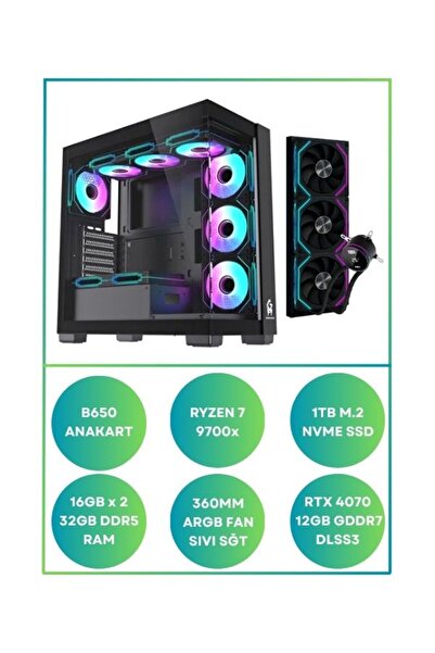 RAMTECH BİLGİSAYAR RİON X80 Ryzen 7 9700x Rtx4070 12GB | 32GB Ram 1TB M.2 Nvm...