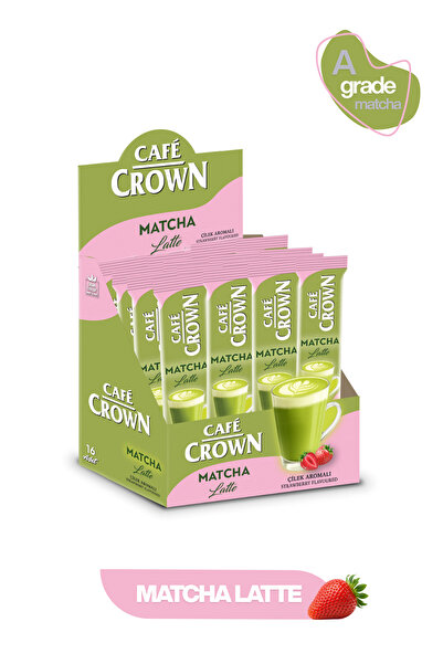 Cafe Crown Matcha Latte Çilek Aromalı 8g x 16 Adet ( A Grade Premium Traditional Matcha ) 128g
