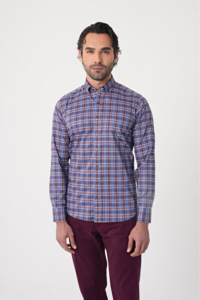 Bisse Regular Fit Paşa Yaka Pamuk Bordo Erkek Gömlek