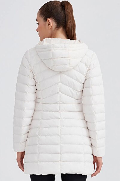 SKECHERS W Essential Maxi Length Hooded Jacket Long Length Women's Parka Coat Off-White