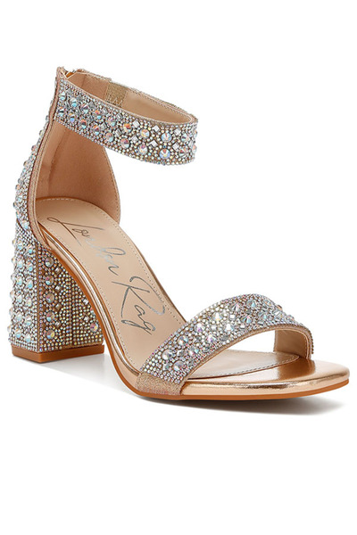 london Rag Women Rhinestones And Sequins Block Sandals in Rose Gold