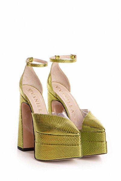 Vanilla Days Kyra Metallic Green Leather Platform Sandals - 5cm Platform, 13cm Heel, Summer Wear