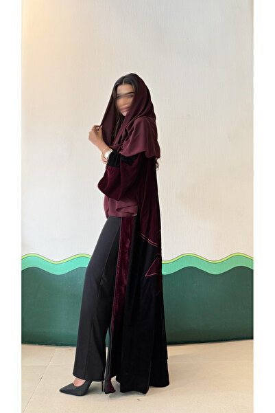 AYA - MW1753 - Black velvet abaya with added hand embroidery