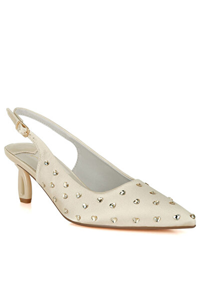 london Rag Women Heart-Shaped Rhinestone Studded Slingbacks in Beige