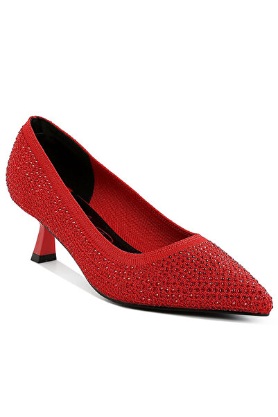 london Rag Women Breathable Flyknit Rhinestone Pumps in Red