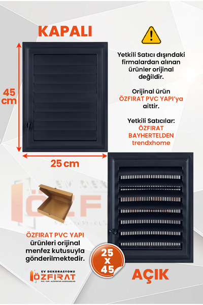 ÖZFIRAT PVC YAPI Menfez 25x45 CM — Banyo, Tuvalet - WC Havalandırma Menfezi —...