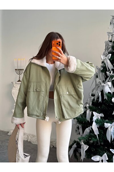 mydukkan.co Pocket Detail Fur Lined Gabardine Coat