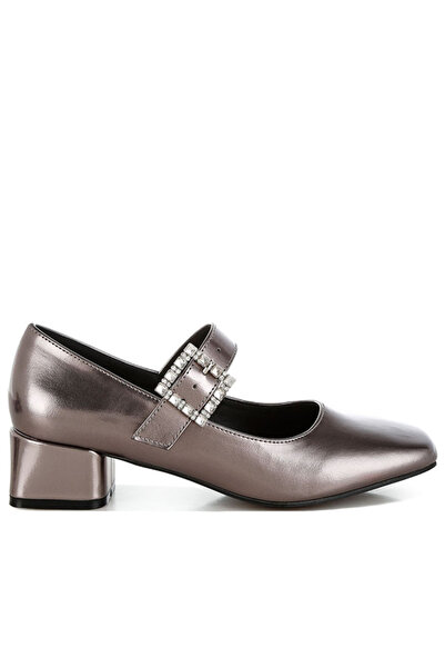 london Rag Women Diamante Brooch Metallic Mary Jane Pumps in Pewter