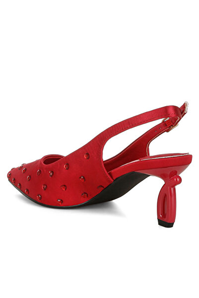 london Rag Women Heart-Shaped Rhinestone Studded Slingbacks in Burgundy