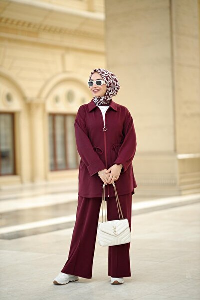 NS Moda Tesettür Doğa Set Burgundy-Model 557