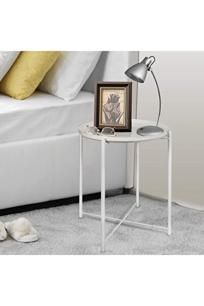 Generic SKY-TOUCH Tray Table with Detachable Tray Top, Round Metal, Waterproof, 42×53 cm, White