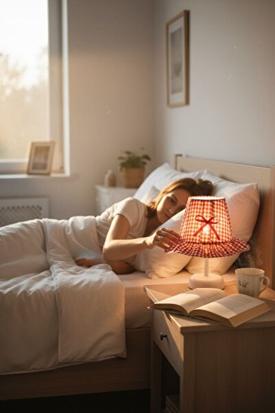 PearlHome Kareli Kumaş Şapka Tasarım Kablosuz Pilli Masa Lambası - Dekoratif ...