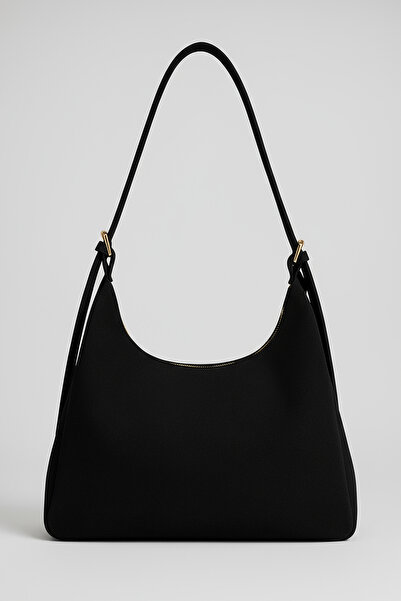 KISCHE Women's Shoulder Bag Suede Black Casual Lined Zippered Adjustable Charmlı Women's Bag Lisa