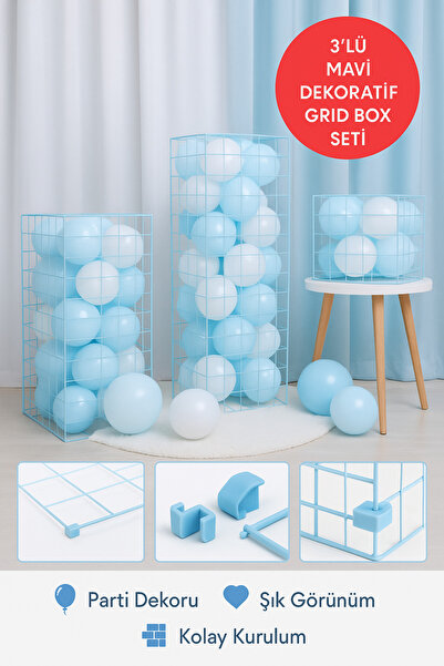 TOYFEST 3-dijelni set plavih plastičnih rešetkastih kutija | Dekorativna kuti...