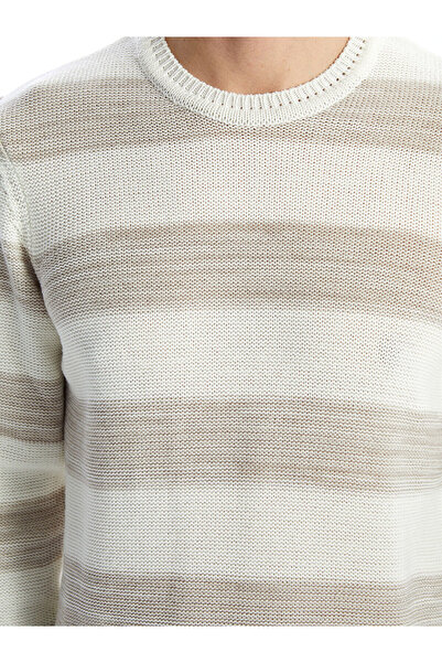 LC Waikiki Ανδρικό πλεκτό πουλόβερ με μακρυμάνικο ριγέ λαιμόκοψη LCWAIKIKI Classic Beige