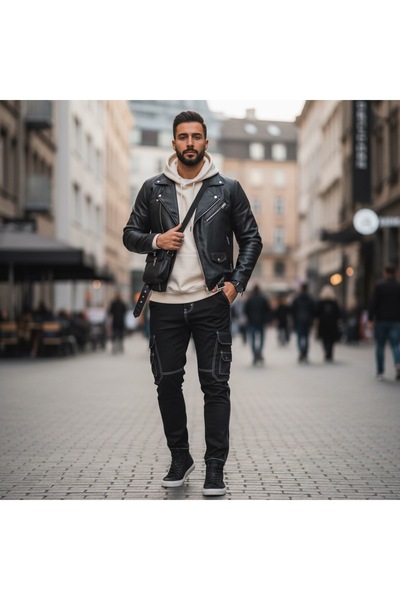 NiceLook Men's stylish black cargo pants with multiple pockets