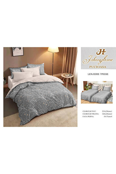 FIONNA.RO Lenjerie Din Bumbac Satinat 7 Piese Cu 2 Cearceafuri Pilota - Gri C...