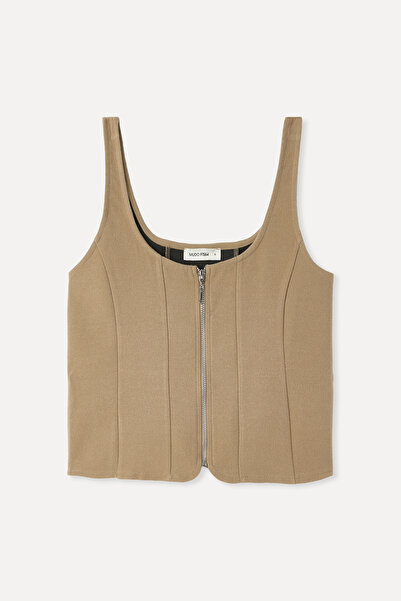 Mudo Fitted U Neck Zippered Sleeveless Blouse