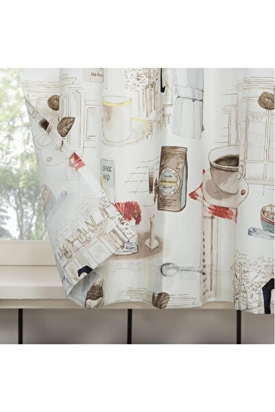 No. 918 Café-Inspired Semi-Sheer Layered Short Kitchen Curtain Set, 3 Pieces, 54" x 24", White