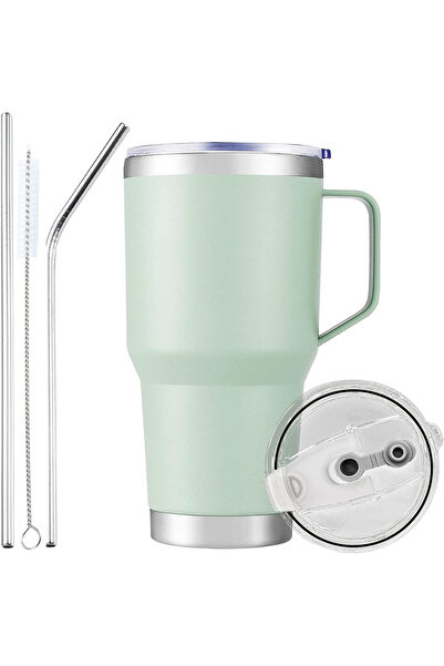 Generic 30oz Insulated Tumbler with Handle and Straws, Metal Steel Double Vacuum Coffee Tumbler Cup