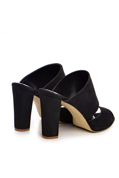 Vanilla Days Black Suede Low Thick Heel Mules - Genuine Leather