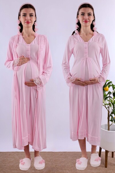 ByLohusa Effortt Pink Dressing Gown Pregnant Maternity Nightgown Set