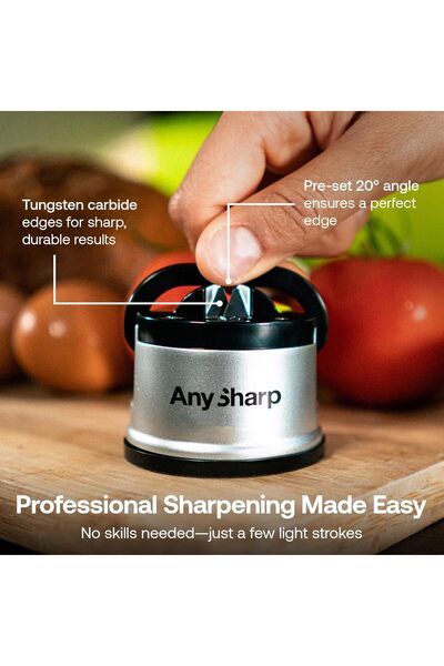 AnySharp Knife Sharpener with PowerGrip Handle - Silver