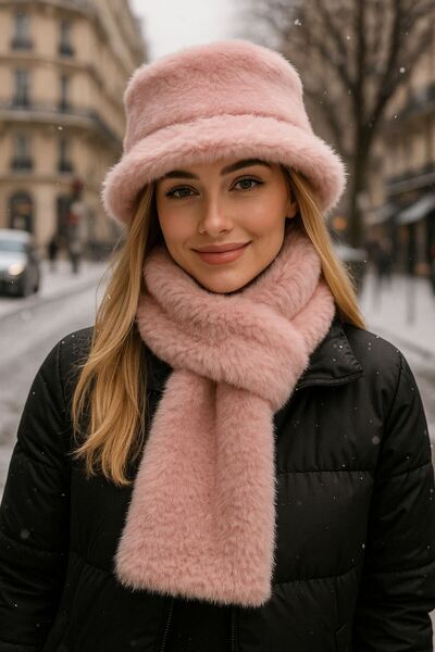 MARBERRY Σετ 2 κολάρων καπέλων με μαλακή υφή βελούδινης υφής σε ροζ χρώμα