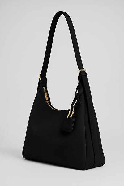 KISCHE Women's Shoulder Bag Suede Black Casual Lined Zippered Adjustable Charmlı Women's Bag Lisa