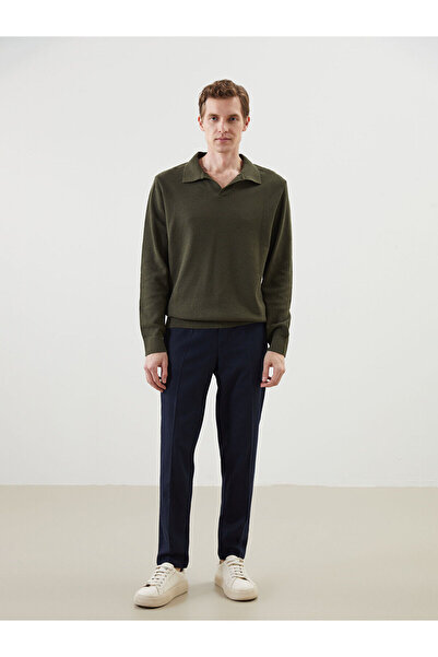 LC Waikiki Southblue Khaki Polo Neck Long Sleeve Men's Knitwear Sweater