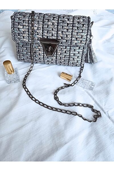 rmys حقيبة فستان سهرة بمظهر جلد الثعبان / فضي