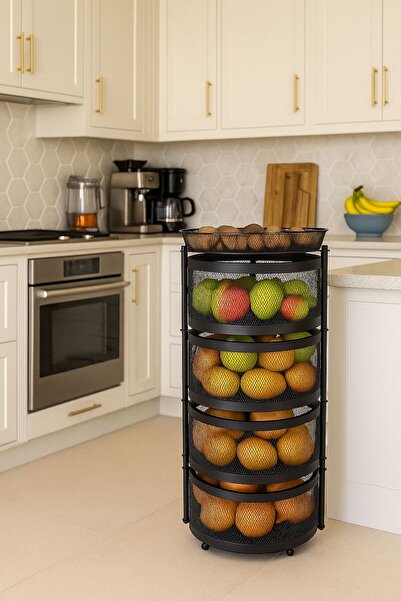 VENON Black 4-Tier 78 cm X 35 cm Diameter Metal Crisper Fruit Bowl Organizer Kitchen Organizer Shelf Storage