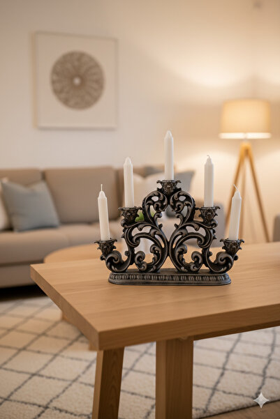 Dekoromi Dekoratif 5'li Şamdan Mumluk Ev Dekorasyon (29x19cm)