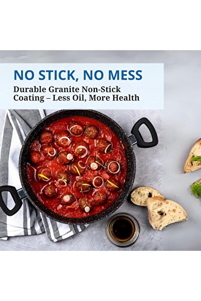 Westinghouse Low Casserole with Lid 24 cm - Compact Aluminum, Black Marble Nonstick Cookware