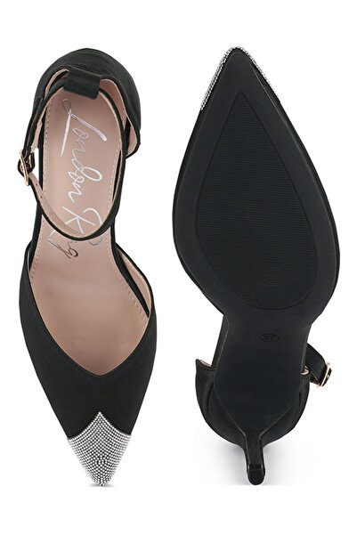 london Rag Women Black Toe Cap Embellished Sandals