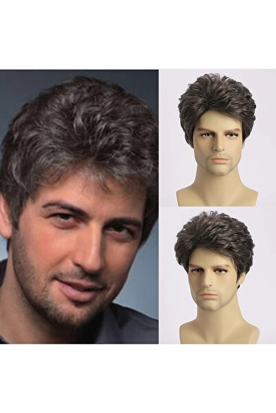 animis beauty Περούκα ανδρών, σκούρο γκρι, κοντή, μιμείται τα μαλλιά