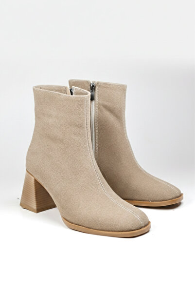 NiceDiffer Thick-Heeled Suede Women's Boots with Blunt Toe Pattern