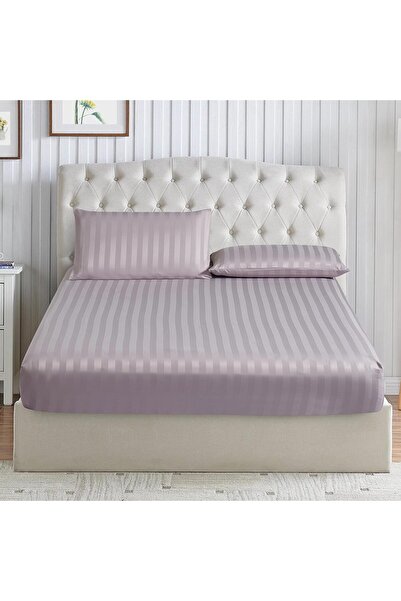 Generic 3-Piece Striped Super King Fitted Sheet Set 2×2 m Microfiber with Full Elastic & 2 Pillowcases