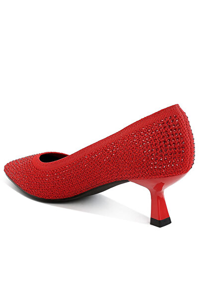 london Rag Women Breathable Flyknit Rhinestone Pumps in Red