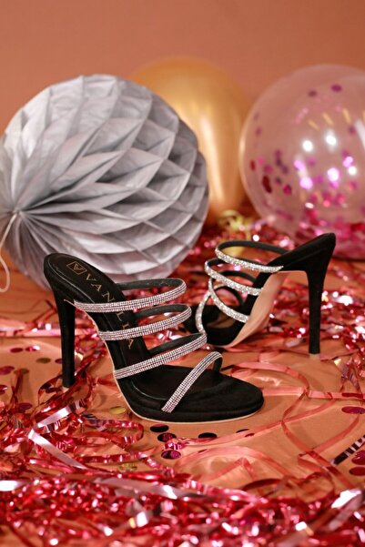 Vanilla Days Cameroon Elegant Black Suede Stiletto Mules, Genuine Leather