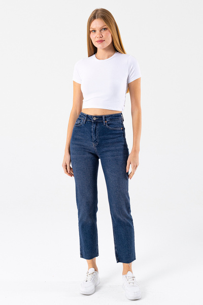 GİYSA Women's Regular Waist Mom Fit Jean Dark Blue - 2602