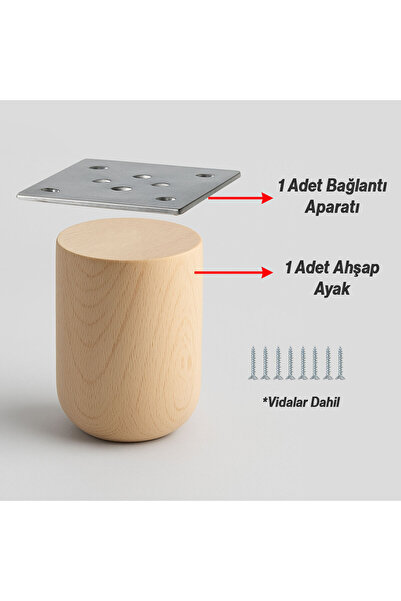 Badem10 Bohemian 10cm Natural Wood Leg Unpainted Raw Cylinder Cabinet Furniture Armchair Sofa Leg with Metal Bracket