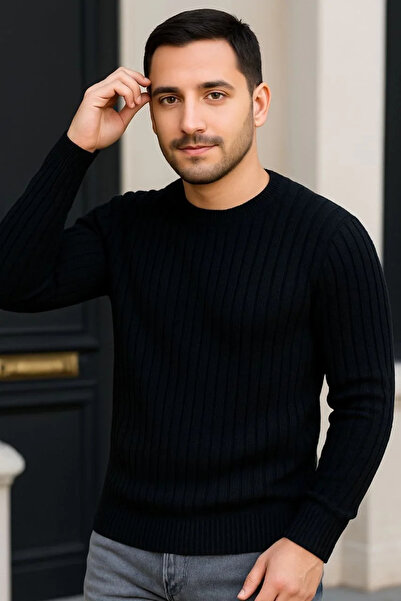 MODA سترة تريكو للرجال برقبة دائرية للدراجات مصنوعة من القطن السميك قماش مجدّ...