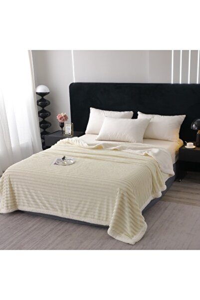 CumparaMisim Super Soft Cocolino blanket, striped embossed pattern, with Sherpa fur