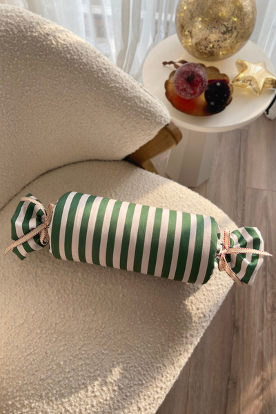 RİTMOHOME Şeker Şeklinde Kış Yılbaşı Yeni Yıl Dekoratif Silindir Yastık Yeşil...